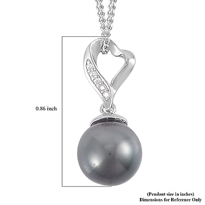 Tahitian Cultured Pearl 9-10mm and Moissanite Pendant Necklace 18 Inches in Rhodium Over Sterling Silver