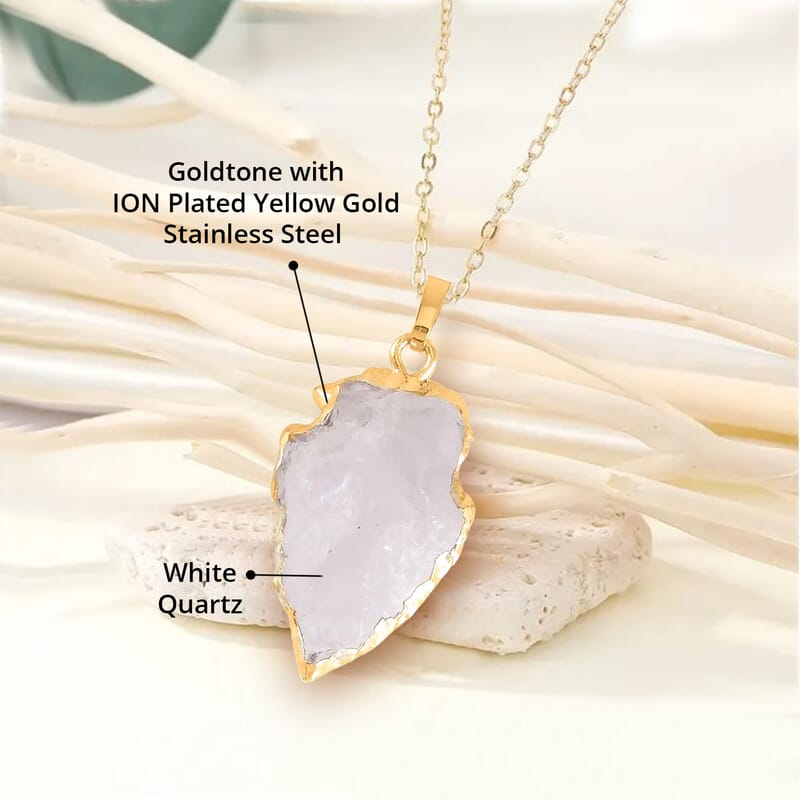White Quartz 21.50 ctw Pendant in Goldtone with ION Plated YG Stainless Steel Necklace 20 Inches