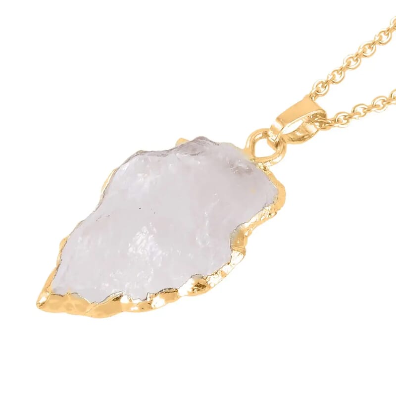 White Quartz 21.50 ctw Pendant in Goldtone with ION Plated YG Stainless Steel Necklace 20 Inches