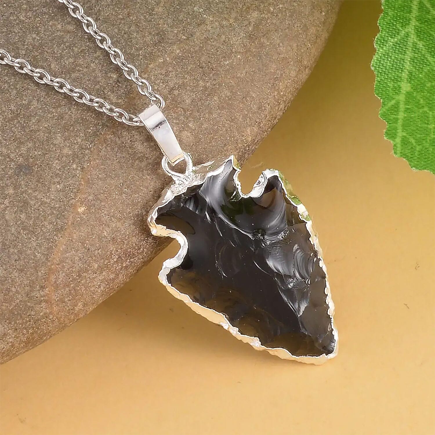 Buy Black Obsidian 8.00 ctw Pendant in Silvertone with Stainless