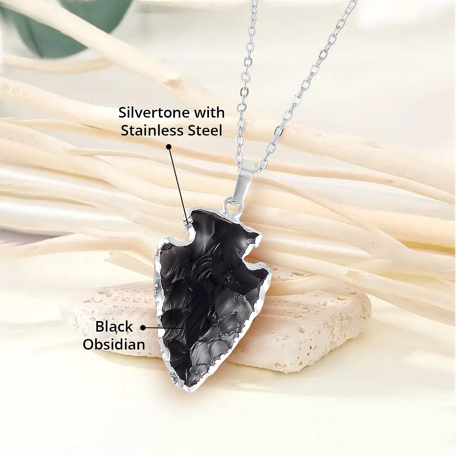 Buy Black Obsidian 8.00 ctw Pendant in Silvertone with Stainless