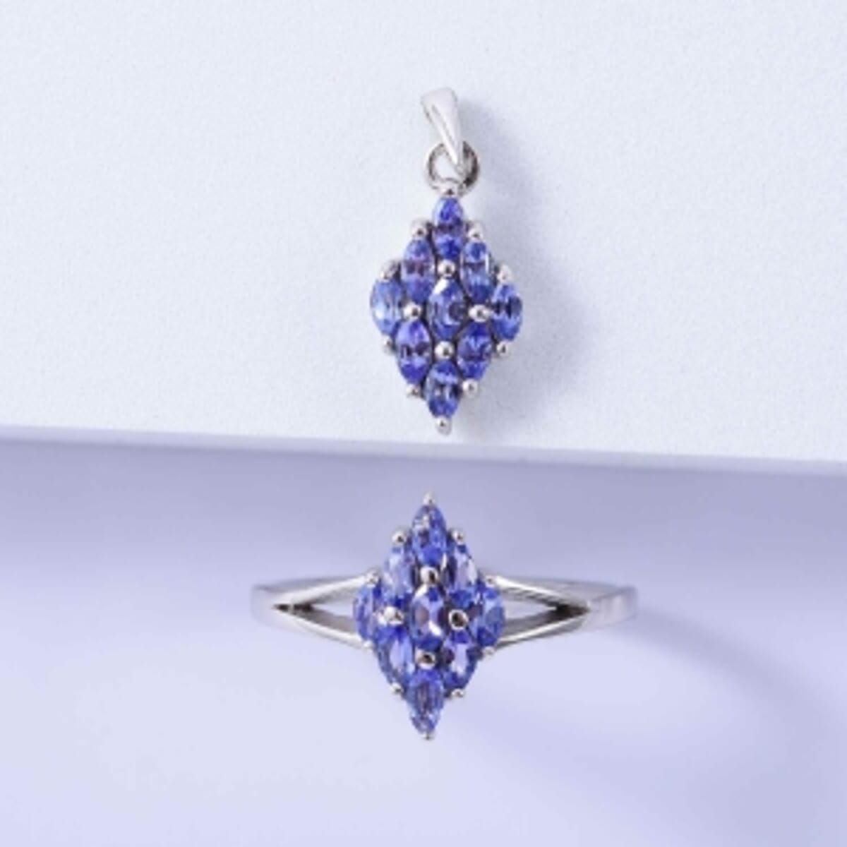 Tanzanite 2.88 ctw Ring (Size 10.0) and Pendant Necklace (18 Inches) in Platinum Over Sterling Silver image number 1
