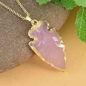 Pink Opalite (D) 19.50 ctw Pendant in Goldtone with ION Plated YG Stainless Steel Necklace 20 Inches