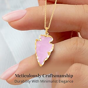 Pink Opalite (D) 19.50 ctw Pendant in Goldtone with ION Plated YG Stainless Steel Necklace 20 Inches