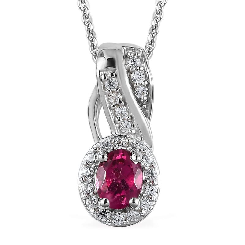 Premium Ouro Fino Rubellite and White Zircon Pendant Necklace 20 Inches 0.50 ctw