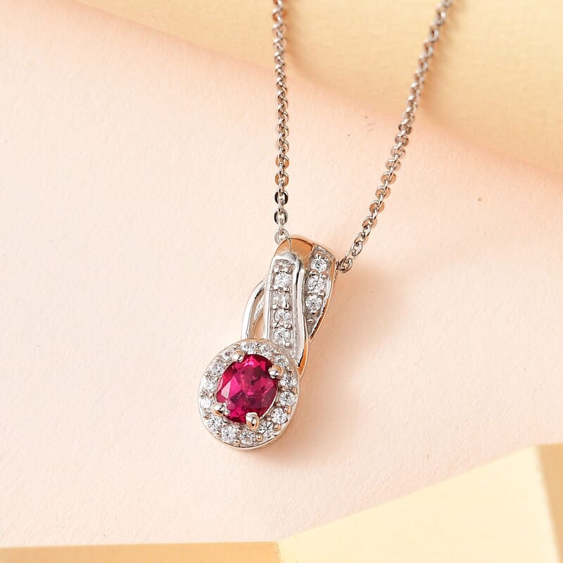 Premium Ouro Fino Rubellite and White Zircon Pendant Necklace 20 Inches 0.50 ctw