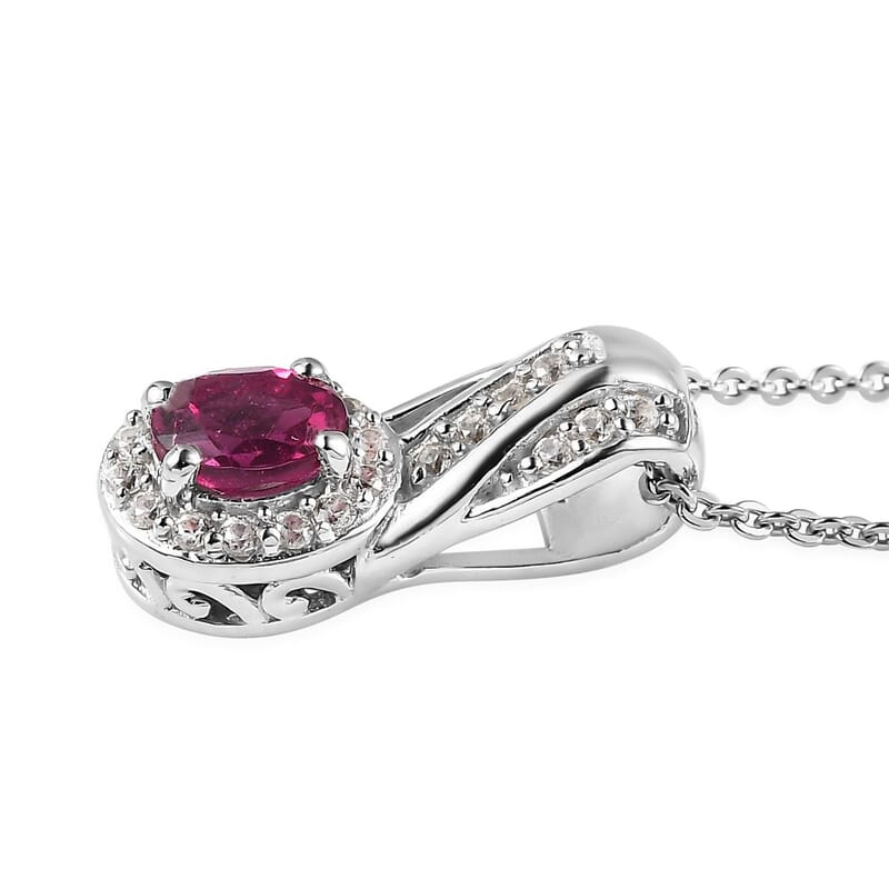 Premium Ouro Fino Rubellite and White Zircon Pendant Necklace 20 Inches 0.50 ctw