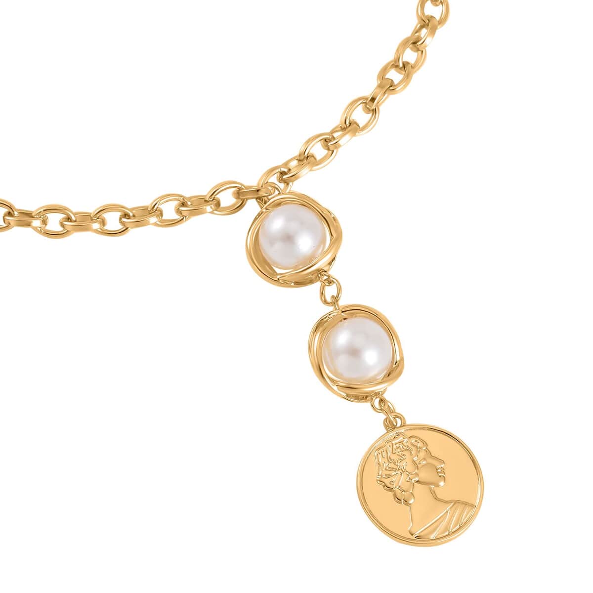 Simulated Pearl Necklace 20-22 Inches and Bracelet 7-8In in Goldtone image number 3