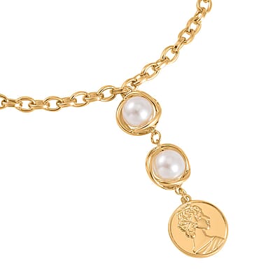 Simulated Pearl Necklace 20-22 Inches and Bracelet 7-8In in Goldtone