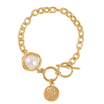 Simulated Pearl Necklace 20-22 Inches and Bracelet 7-8In in Goldtone
