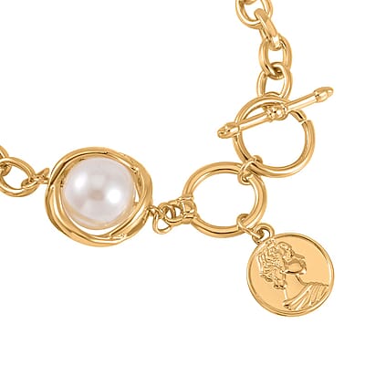 Simulated Pearl Necklace 20-22 Inches and Bracelet 7-8In in Goldtone