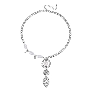 Simulated Pearl, Austrian Crystal Necklace 20-22 Inches and Bracelet 7.5-9.5In in Silvertone