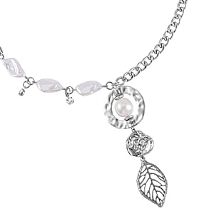 Simulated Pearl, Austrian Crystal Necklace 20-22 Inches and Bracelet 7.5-9.5In in Silvertone