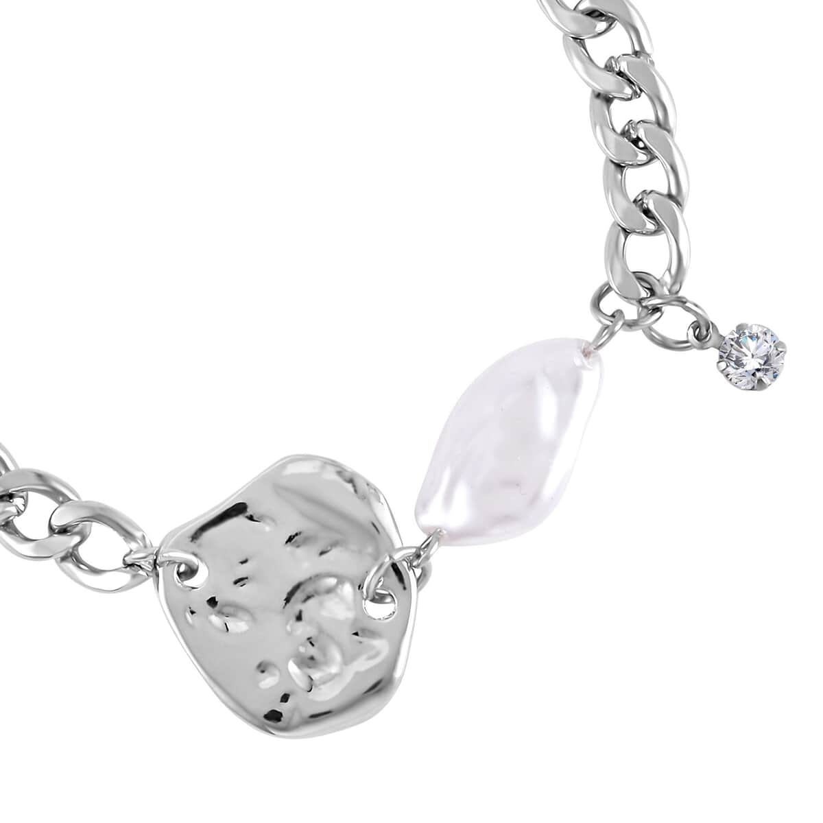 Simulated Pearl, Austrian Crystal Necklace 20-22 Inches and Bracelet 7.5-9.5In in Silvertone image number 6