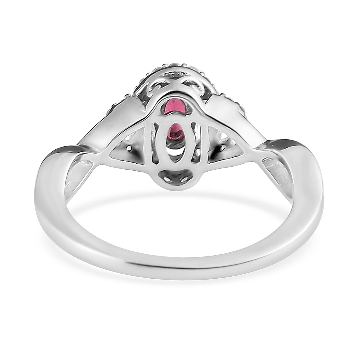 Premium Ouro Fino Rubellite, White Zircon Ring (Size 5.0) and Pendant Necklace 20 Inches in Platinum Over Sterling Silver 0.90 ctw