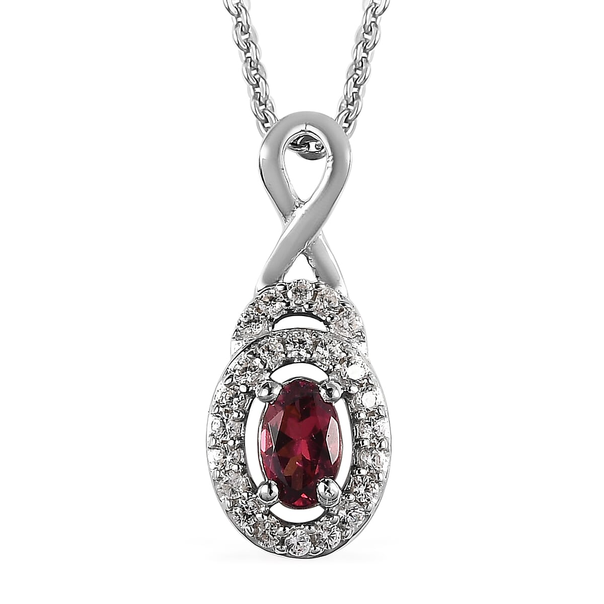 Premium Ouro Fino Rubellite, White Zircon Ring (Size 5.0) and Pendant Necklace 20 Inches in Platinum Over Sterling Silver 0.90 ctw
