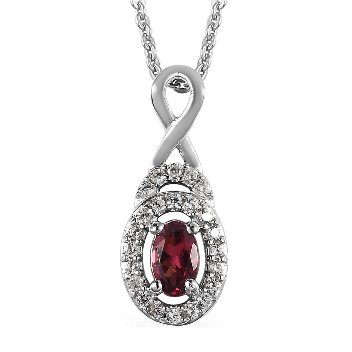 Premium Ouro Fino Rubellite, White Zircon Ring and Pendant Necklace 20 Inches in Platinum Over Sterling Silver 0.90 ctw image number 5