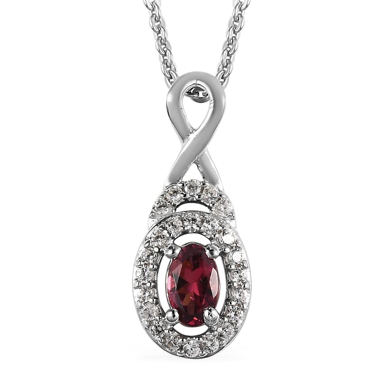 Premium Ouro Fino Rubellite, White Zircon Ring (Size 6.0) and Pendant Necklace 20 Inches in Platinum Over Sterling Silver 0.90 ctw