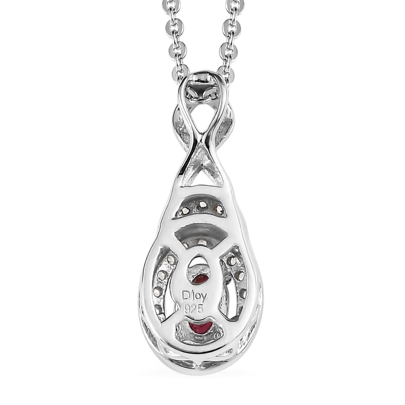 Premium Ouro Fino Rubellite, White Zircon Ring (Size 6.0) and Pendant Necklace 20 Inches in Platinum Over Sterling Silver 0.90 ctw
