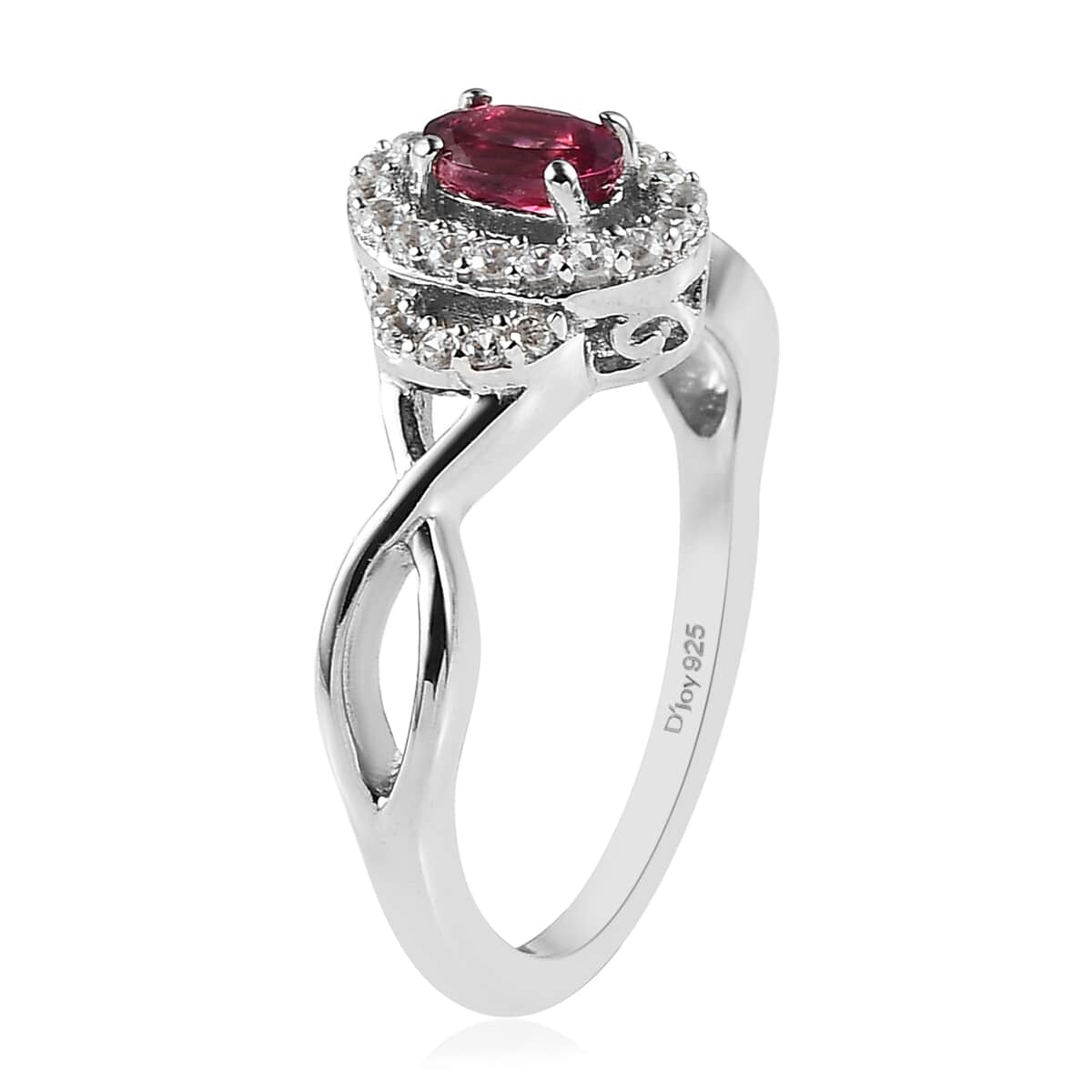 Premium Ouro Fino Rubellite, White Zircon Ring (Size 9.0) and Pendant Necklace 20 Inches in Platinum Over Sterling Silver 0.90 ctw image number 3