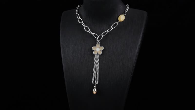 Yellow Quartzite, Champagne Glass, Enameled Floral Charm Necklace 20-22 Inches and Bracelet (7.50-9.50In) in Silvertone 10.00 ctw