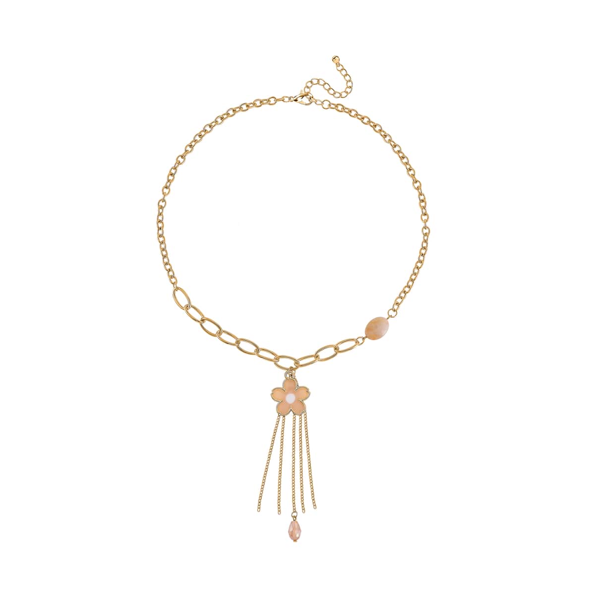 Yellow Quartzite, Champagne Glass, Enameled Floral Charm Necklace 20-22 Inches and Bracelet (7.50-9.50In) in Goldtone 10.00 ctw image number 2