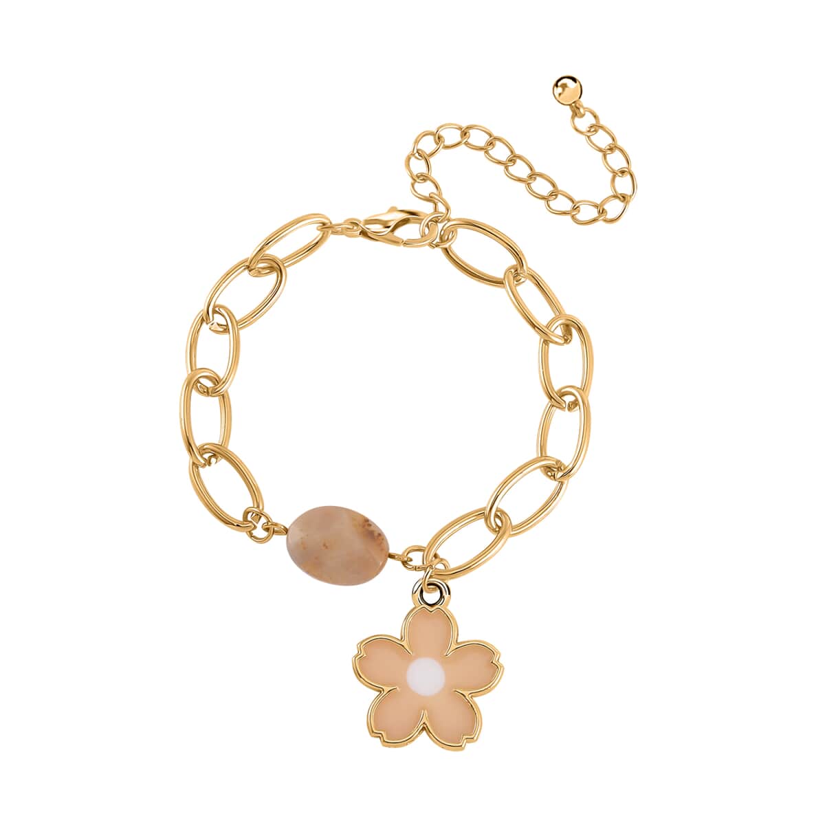 Yellow Quartzite, Champagne Glass, Enameled Floral Charm Necklace 20-22 Inches and Bracelet (7.50-9.50In) in Goldtone 10.00 ctw image number 5