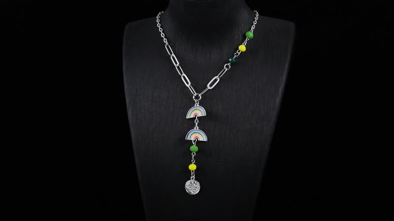 Multi Color Glass, Enameled Floral Charm Necklace 20-22 Inches and Bracelet (7.50-9.50In) in Silvertone