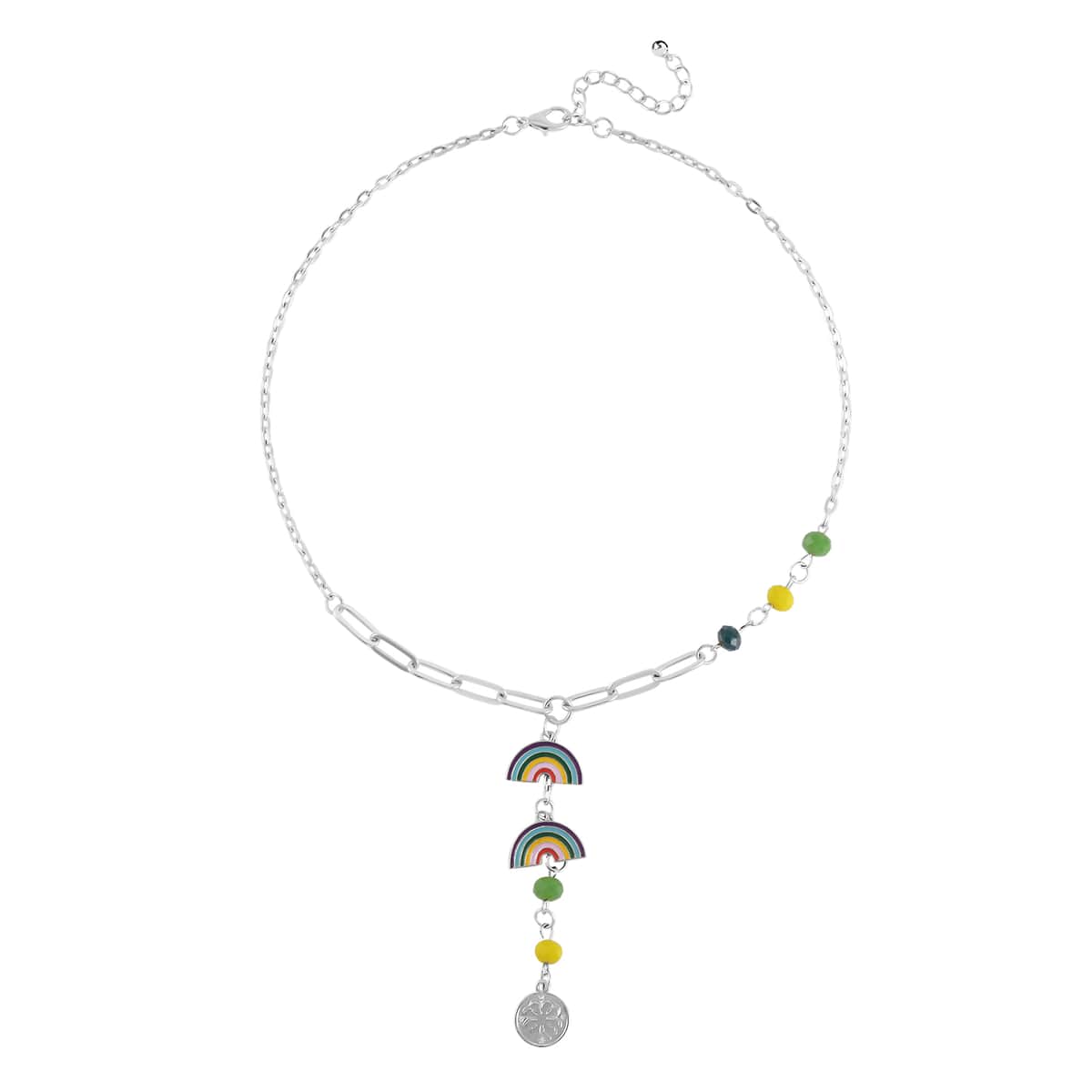 Multi Color Glass, Enameled Floral Charm Necklace 20-22 Inches and Bracelet (7.50-9.50In) in Silvertone image number 2