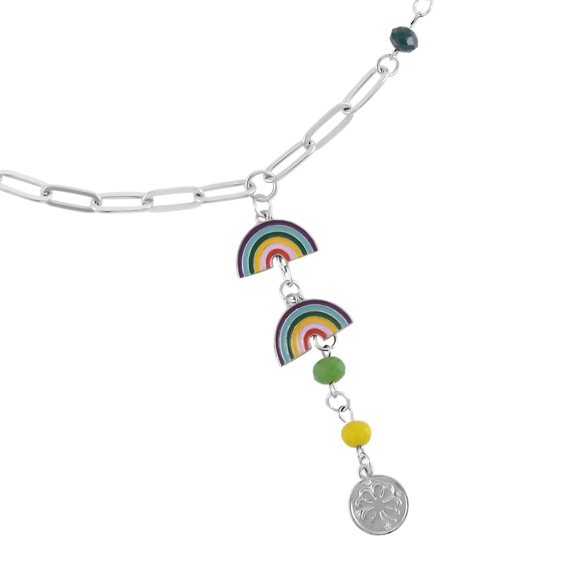 Multi Color Glass, Enameled Floral Charm Necklace 20-22 Inches and Bracelet (7.50-9.50In) in Silvertone image number 3