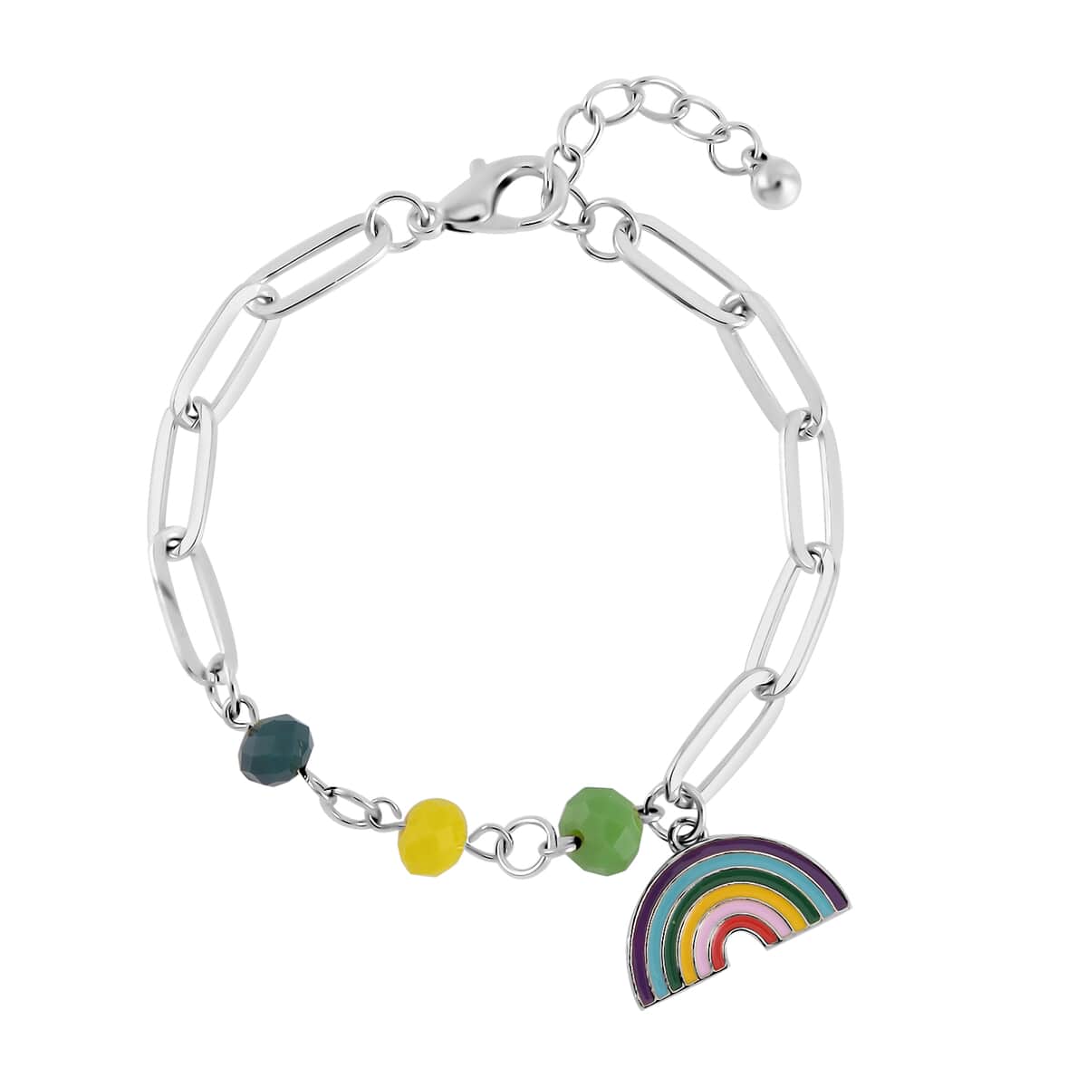 Multi Color Glass, Enameled Floral Charm Necklace 20-22 Inches and Bracelet (7.50-9.50In) in Silvertone image number 5