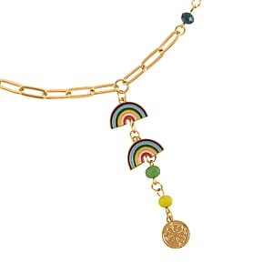Multi Color Glass and Enameled Semicircle Charm Necklace 20-22 Inches and Bracelet (7.50-9.50In) in Goldtone