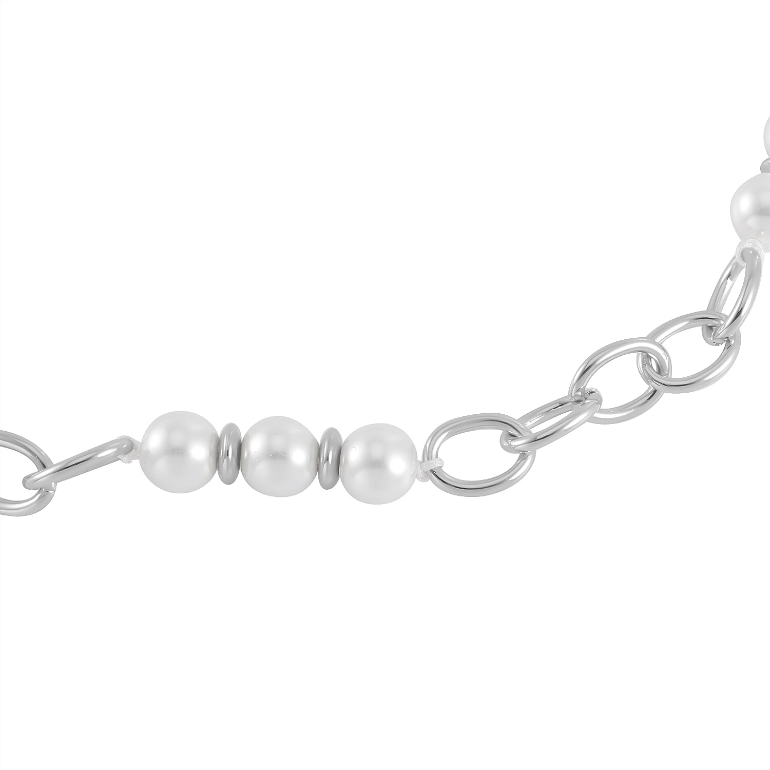 Simulated Pearl, Enameled Nugget and Star Charm Necklace 20-22 Inches and Bracelet (7.50-9.50In) in Silvertone