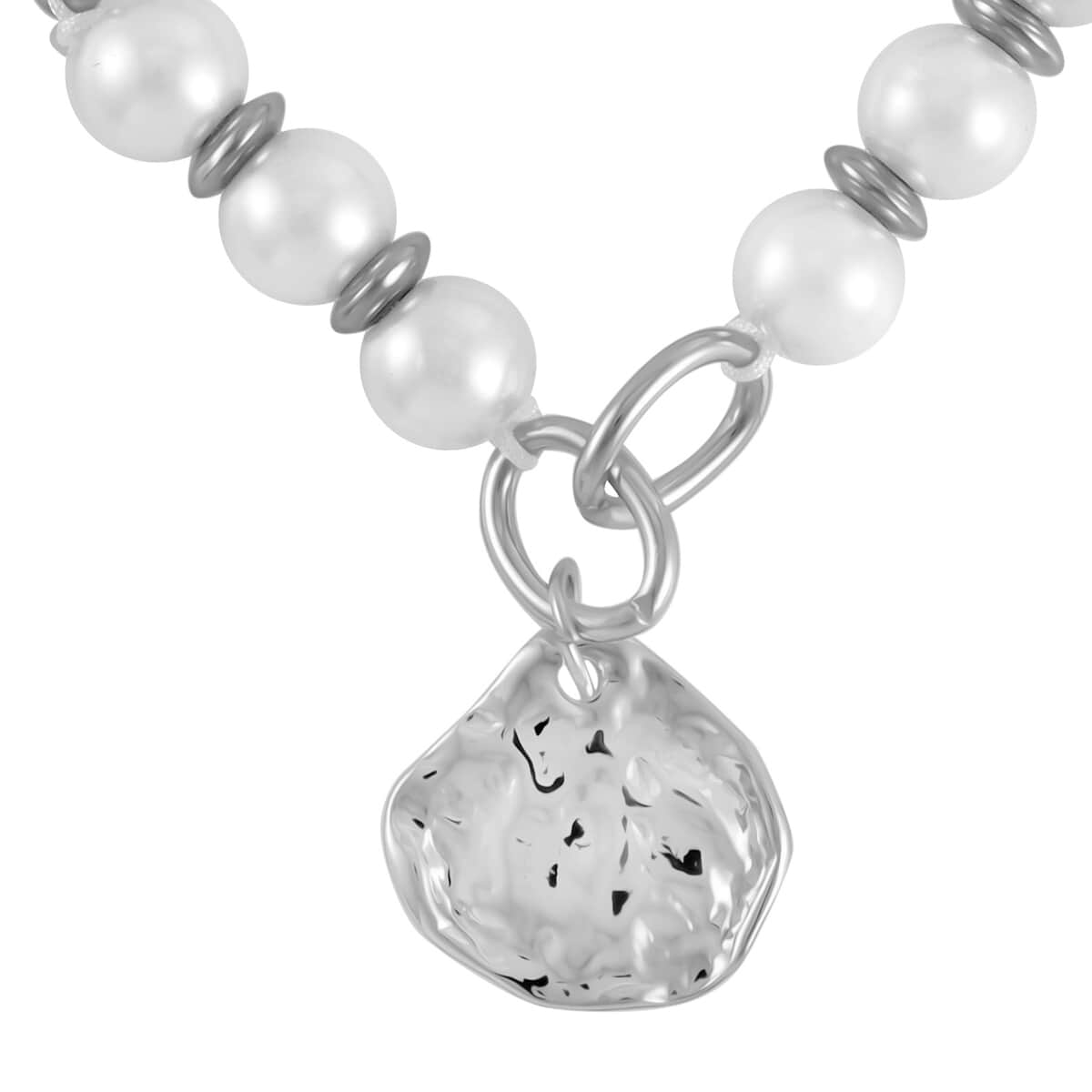Simulated Pearl, Enameled Floral Charm Beaded Necklace (20-22 Inches) and Bracelet (7.50-9.50In) in Silvertone image number 6