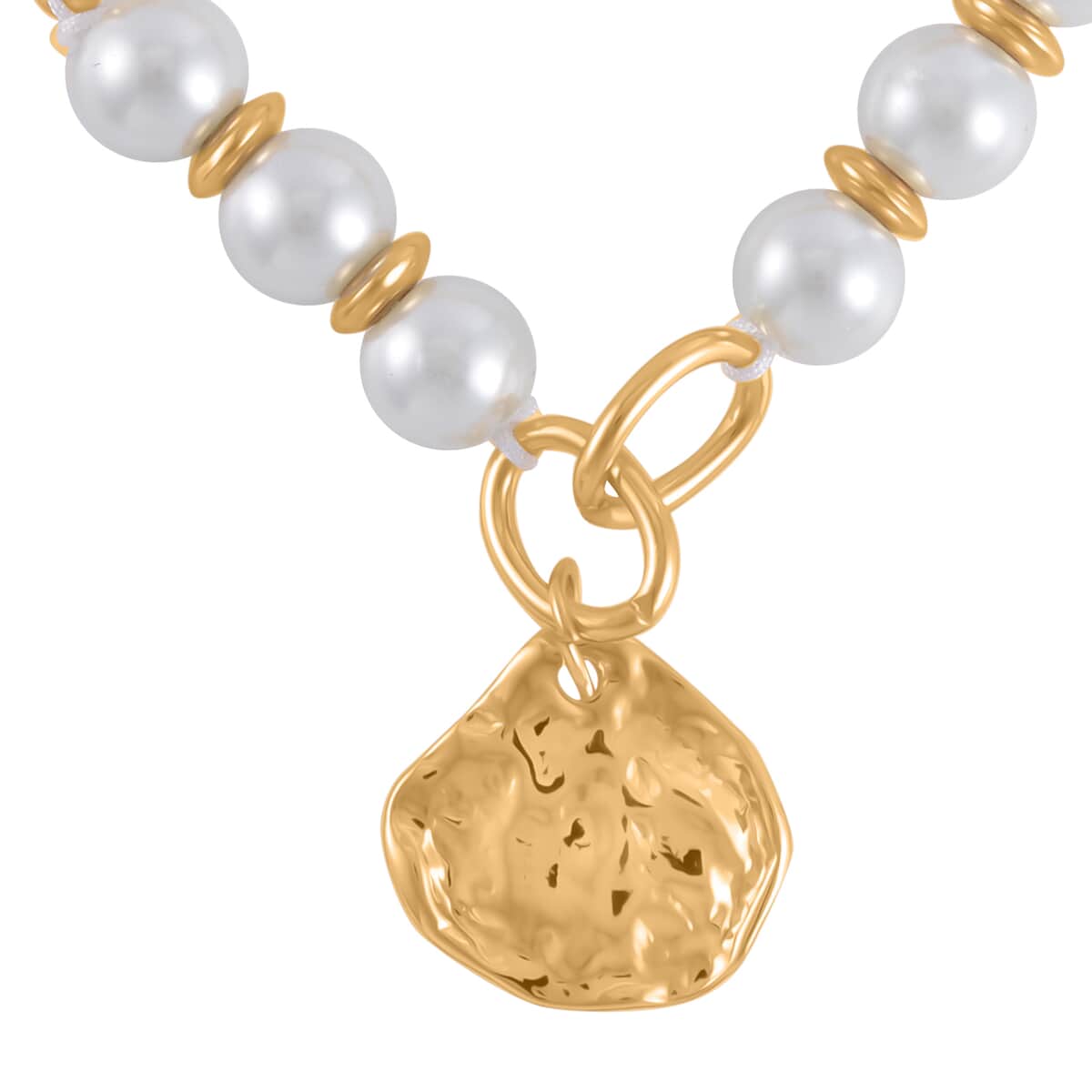 Simulated Pearl, Enameled Nugget and Star Charm Necklace 20-22 Inches and Bracelet (7.50-9.50In) in Goldtone image number 6