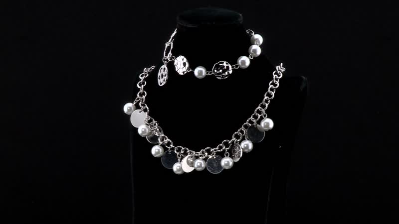 Simulated Pearl Necklace 20-22 Inches and Bracelet 8In in Silvertone