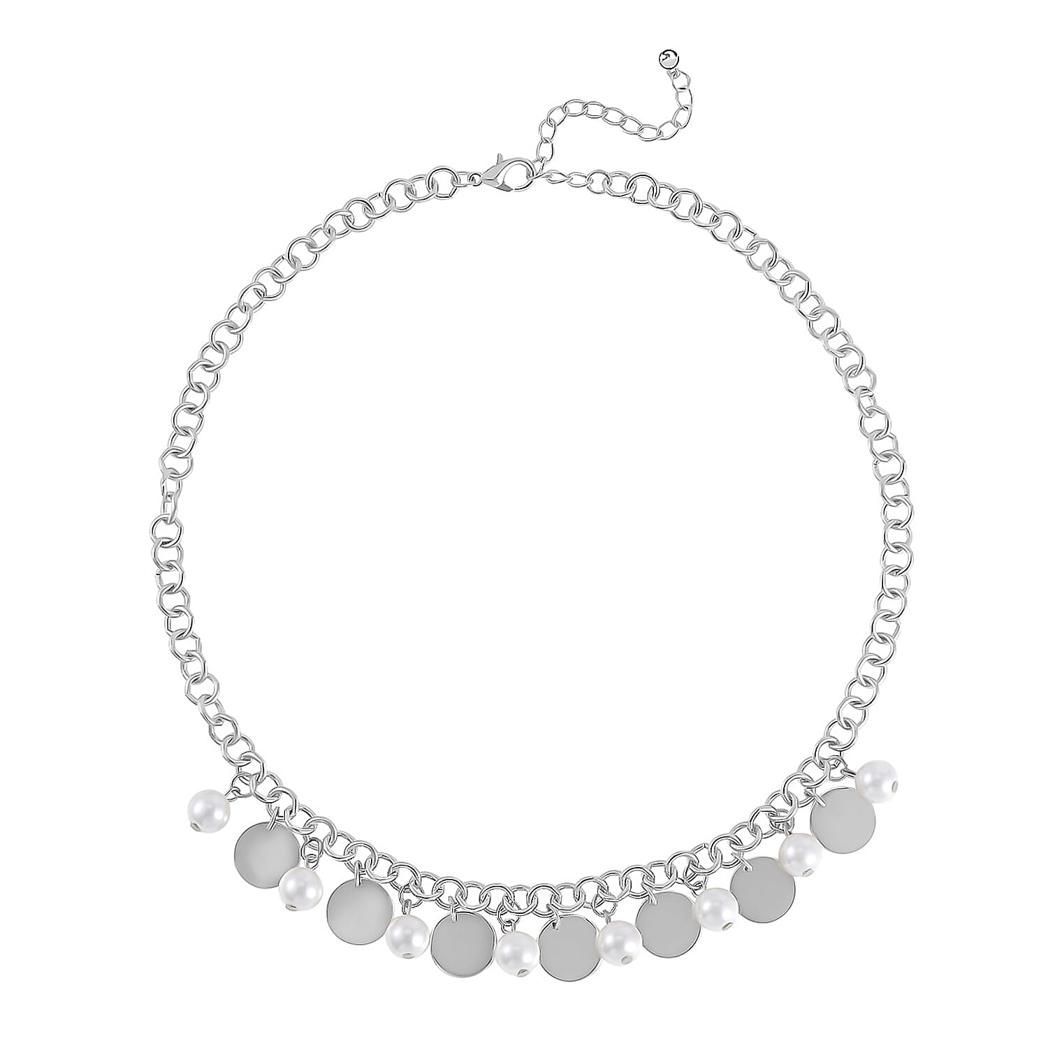 Simulated Pearl Necklace 20-22 Inches and Bracelet 8In in Silvertone