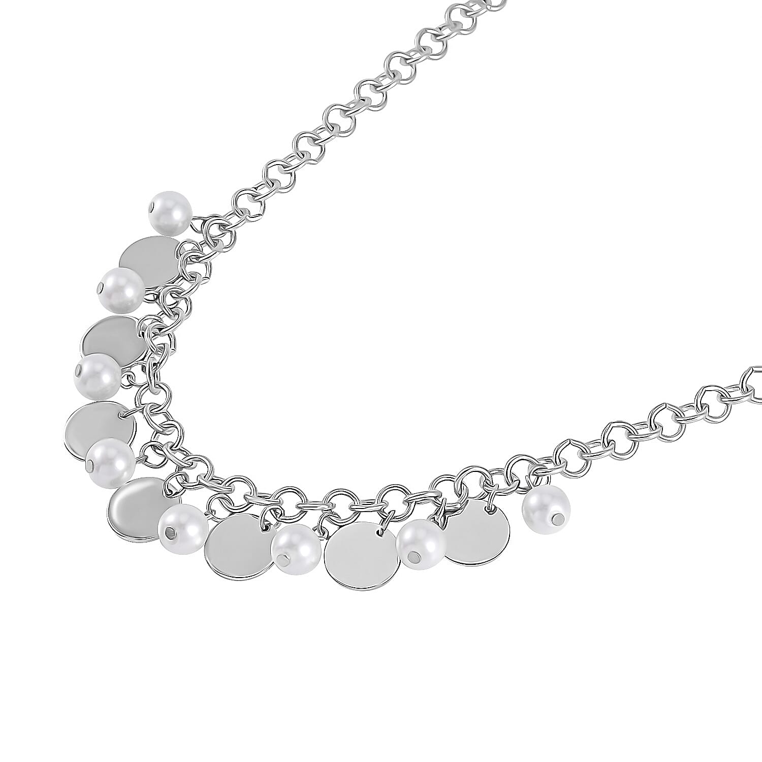 Simulated Pearl Necklace 20-22 Inches and Bracelet 8In in Silvertone