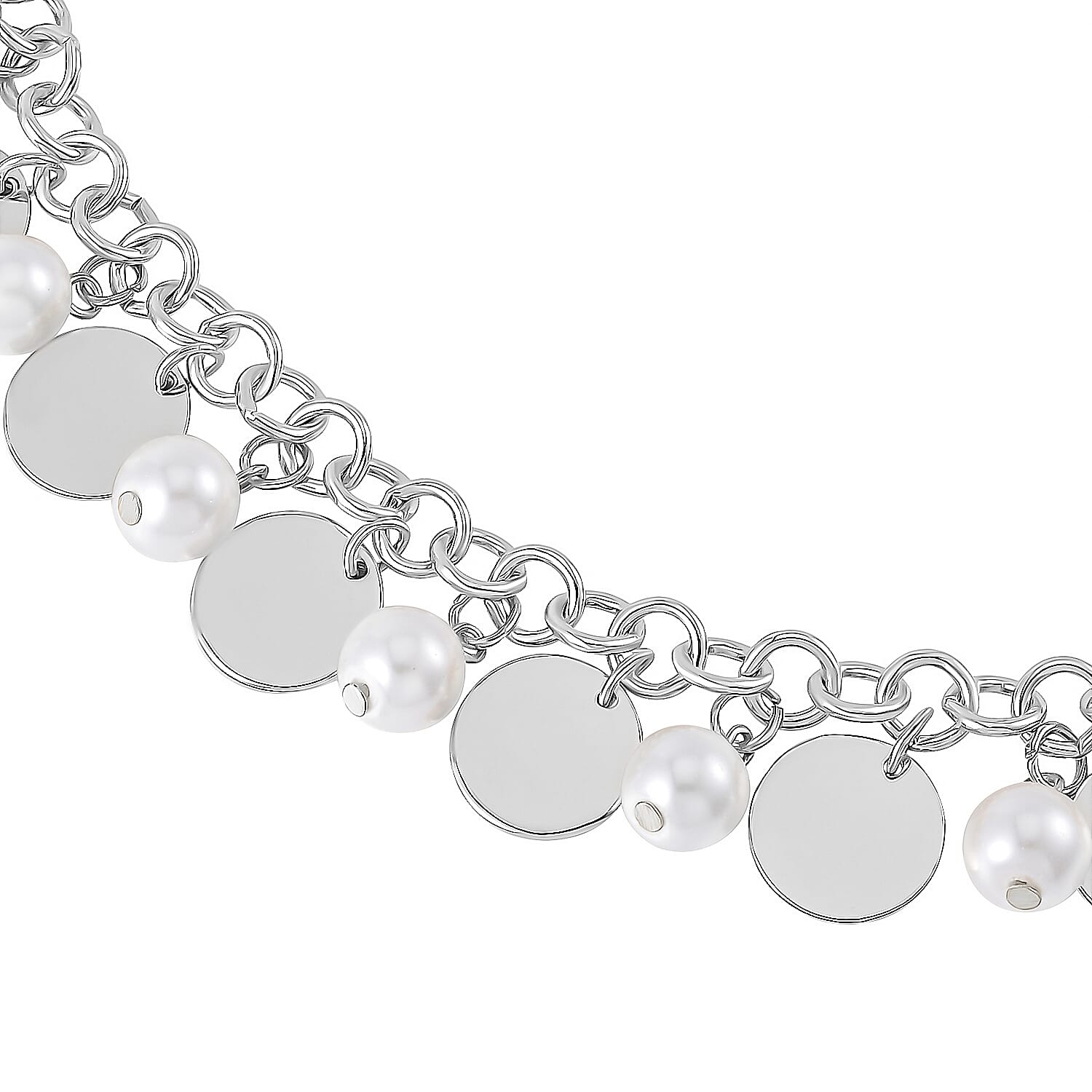 Simulated Pearl Necklace 20-22 Inches and Bracelet 8In in Silvertone