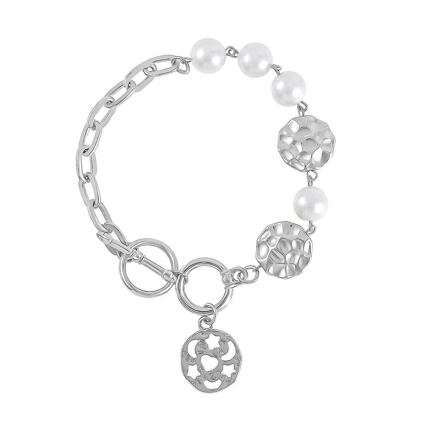 Simulated Pearl Necklace 20-22 Inches and Bracelet 8In in Silvertone