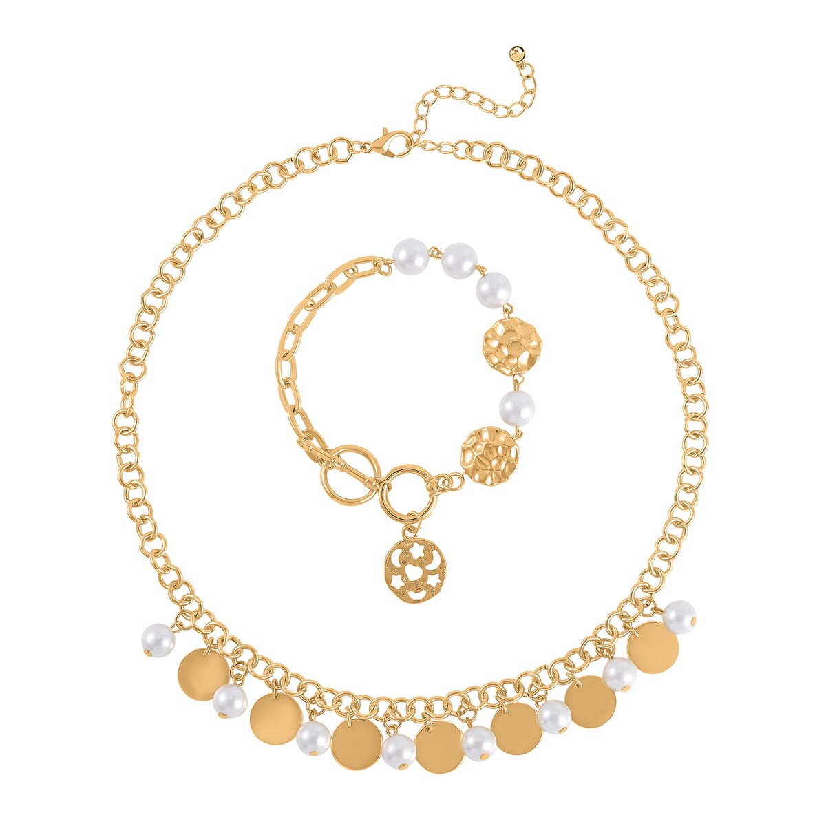 Simulated Pearl Necklace 20-22 Inches and Bracelet 8In in Goldtone image number 0