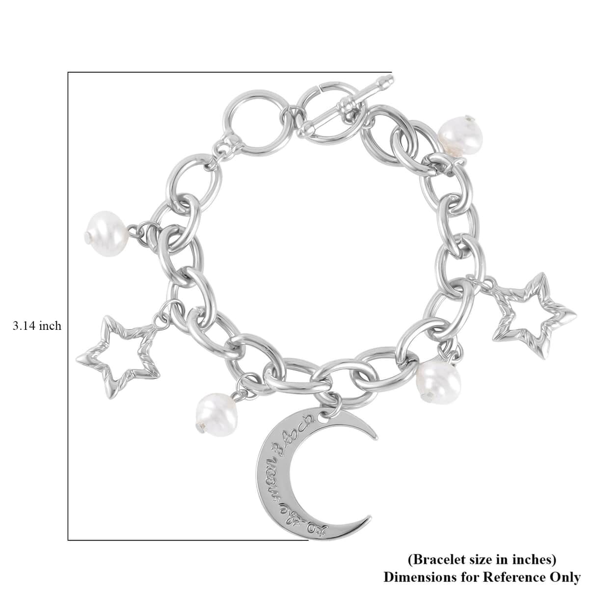 Simulated Pearl Moon Star Bracelet (7.50-8.50In) and Earrings in Silvertone image number 3