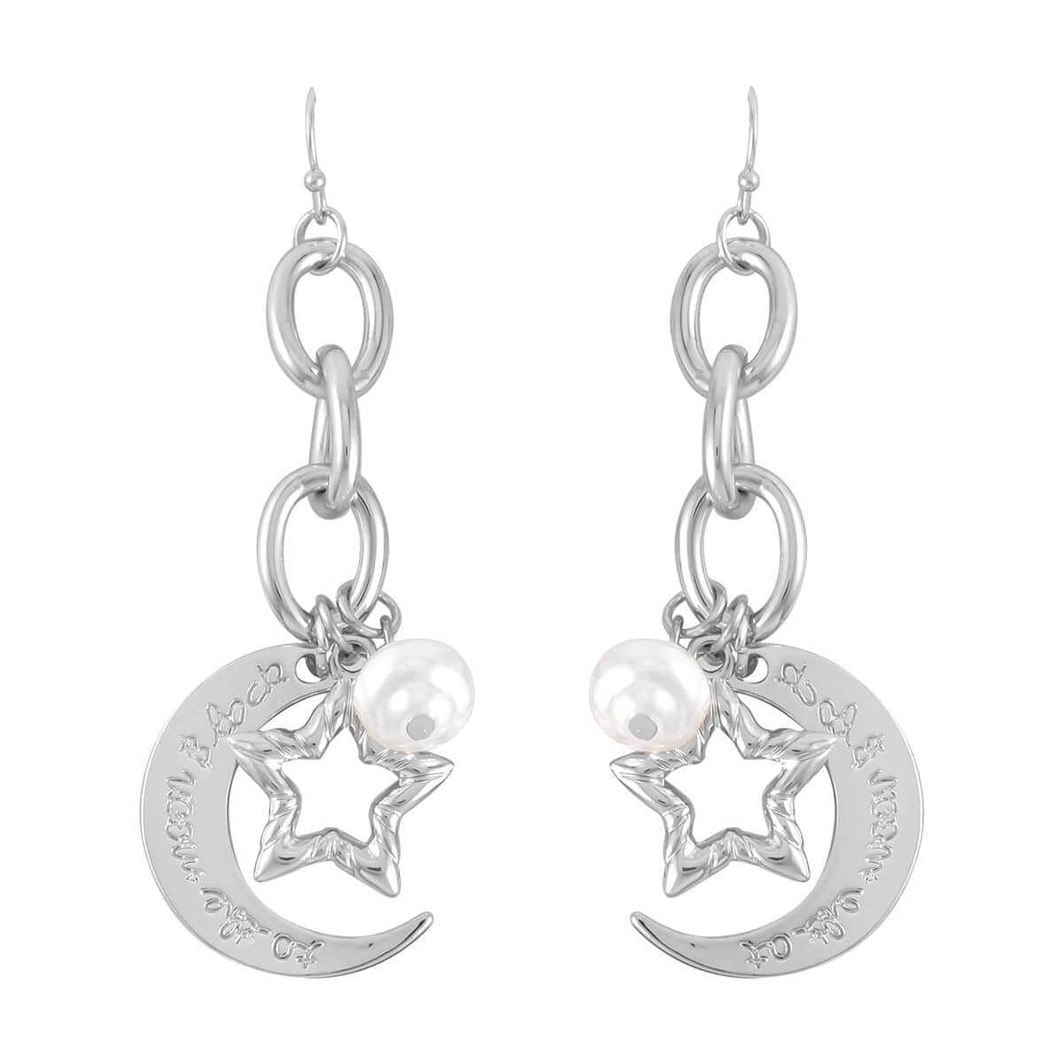 Simulated Pearl Moon Star Bracelet (7.50-8.50In) and Earrings in Silvertone image number 4