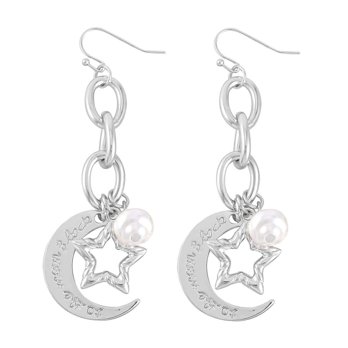 Simulated Pearl Moon Star Bracelet (7.50-8.50In) and Earrings in Silvertone image number 5