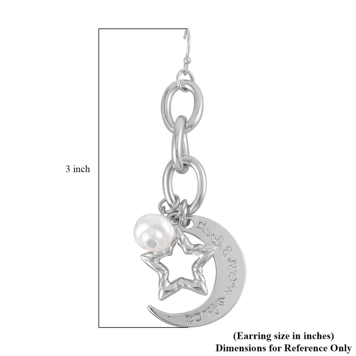 Simulated Pearl Moon Star Bracelet (7.50-8.50In) and Earrings in Silvertone image number 6