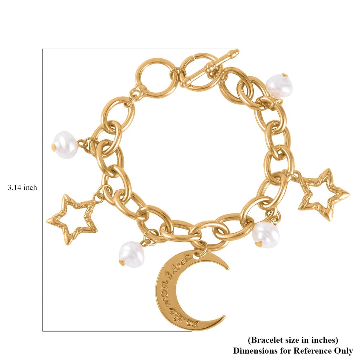 Simulated Pearl Moon Star Bracelet (7.50-8.50In) and Earrings in Goldtone image number 3