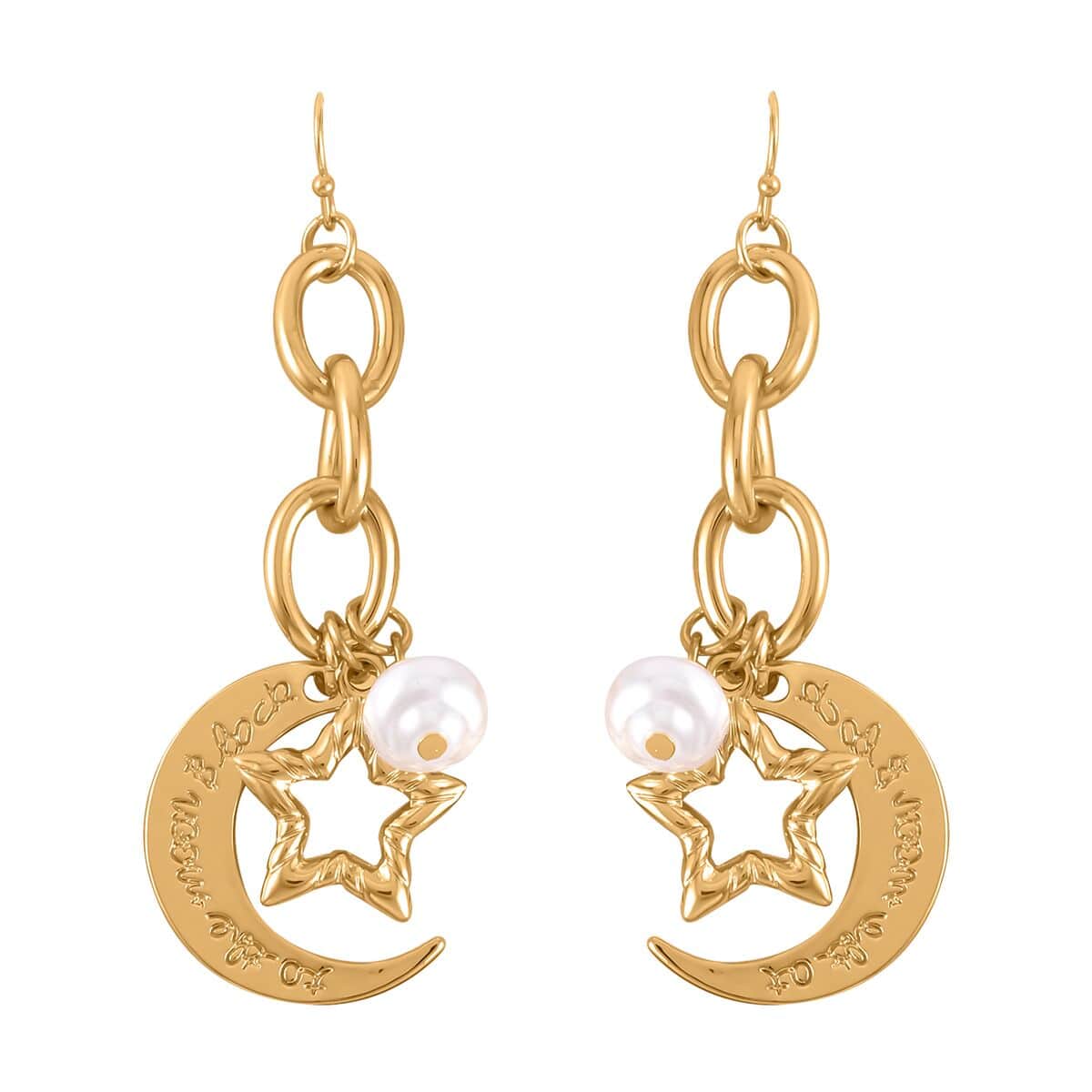 Simulated Pearl Moon Star Bracelet (7.50-8.50In) and Earrings in Goldtone image number 4