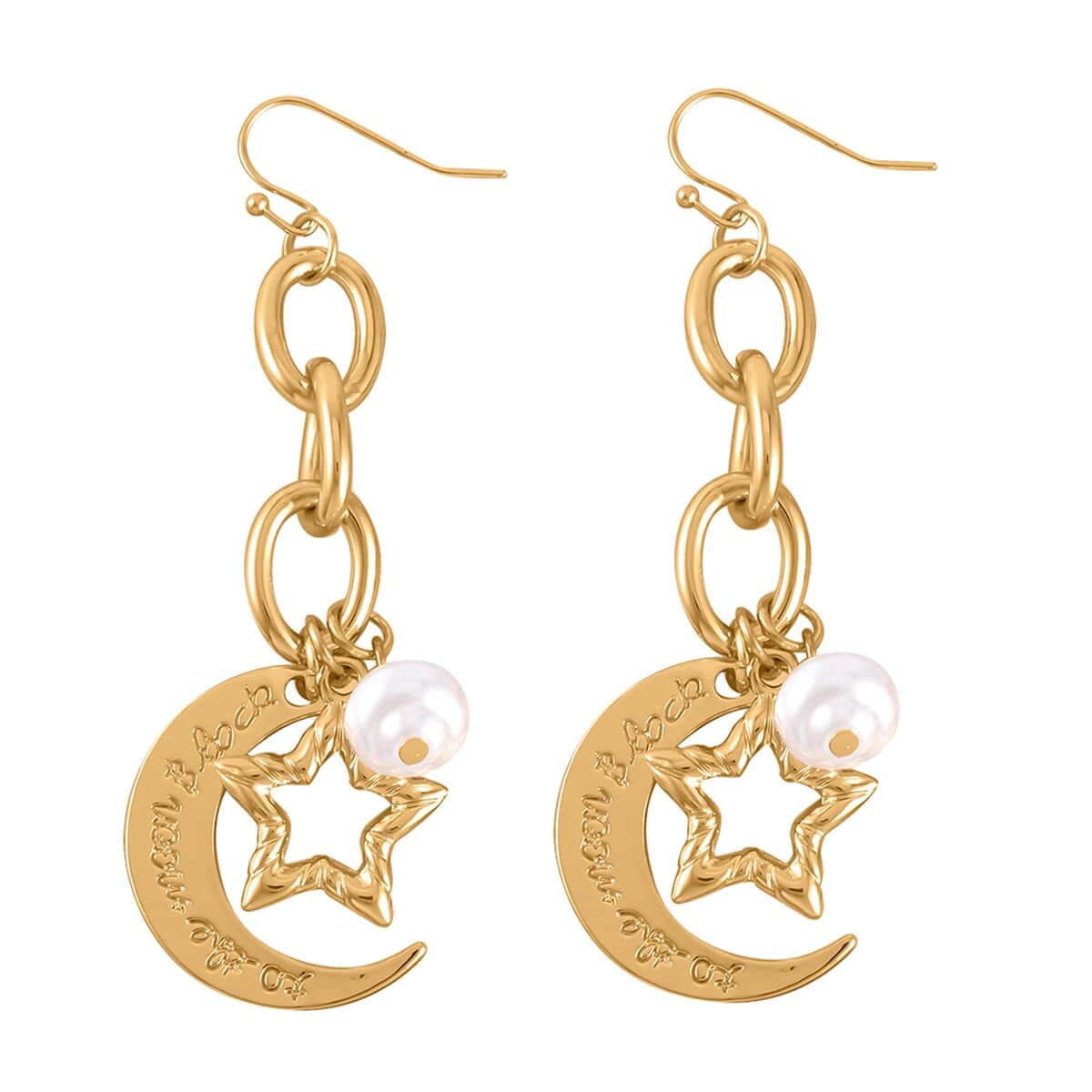 Simulated Pearl Moon Star Bracelet (7.50-8.50In) and Earrings in Goldtone image number 5