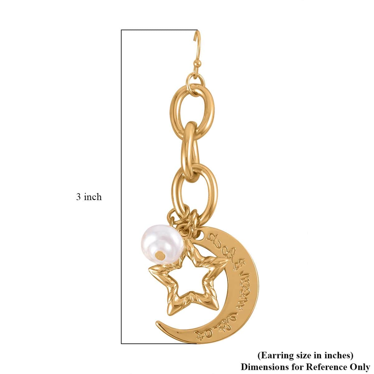 Simulated Pearl Moon Star Bracelet (7.50-8.50In) and Earrings in Goldtone image number 6