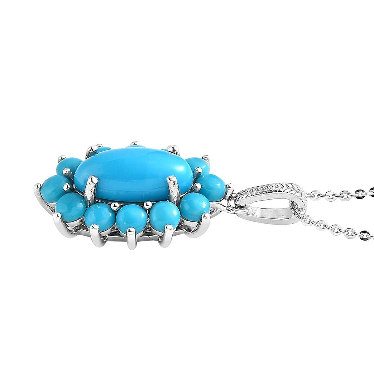 Premium Sleeping Beauty Turquoise Pendant Necklace 20 Inches in Platinum Over Sterling Silver 3.85 ctw image number 3